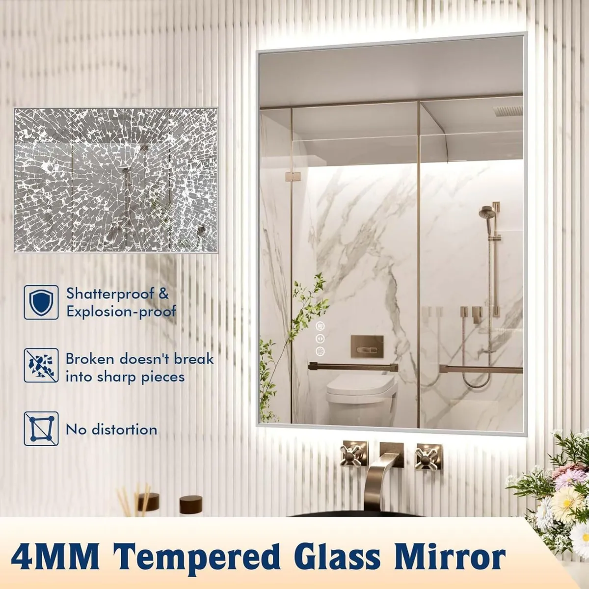 LED Bathroom Mirror With Silver Metal Frame 50 - Image 4
