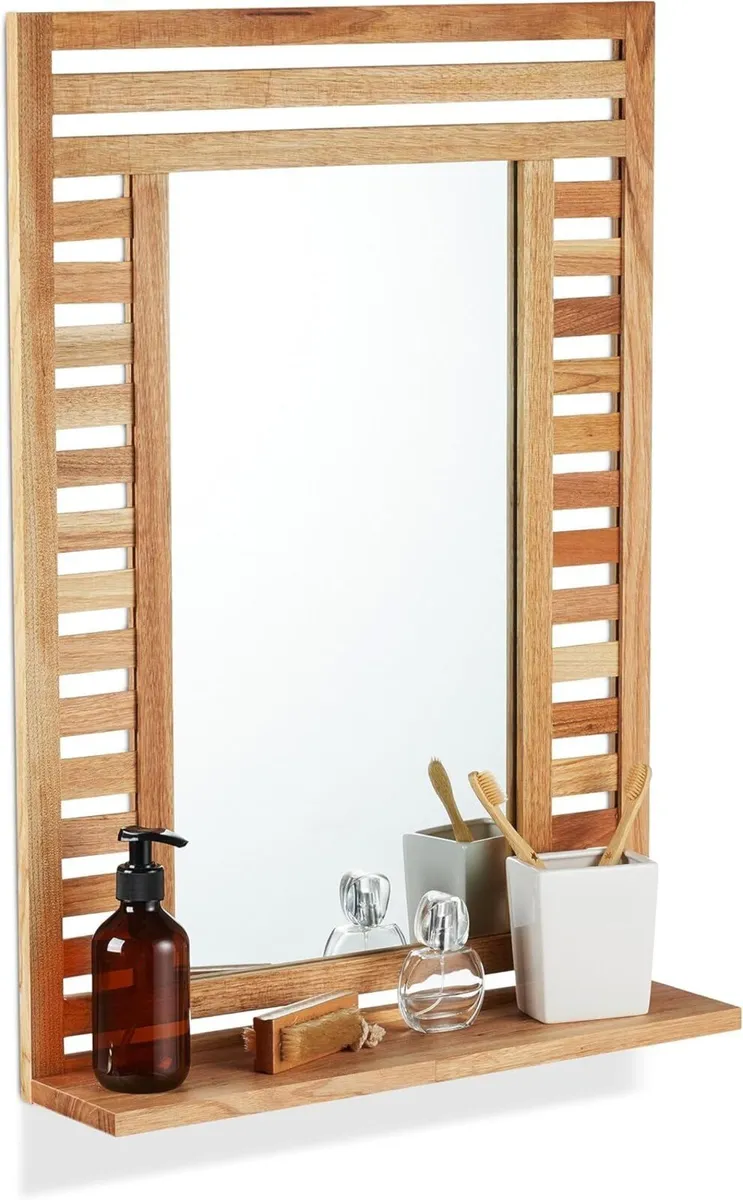 Bathroom Mirror 70% wood 30% glass Natural 70 x - Image 1