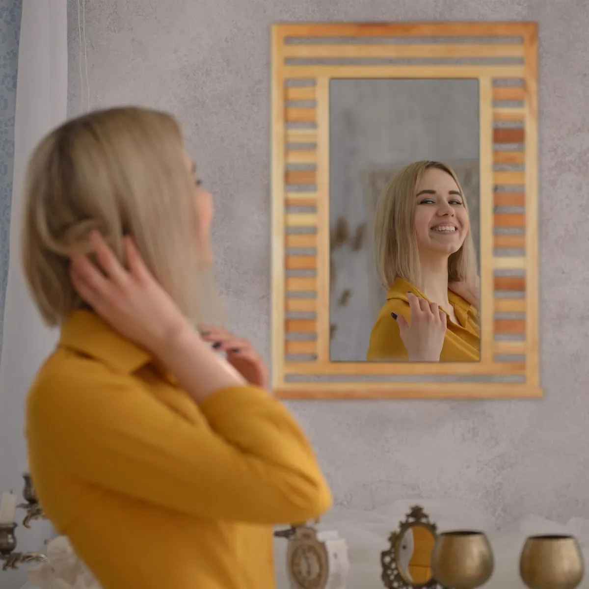 Bathroom Mirror 70% wood 30% glass Natural 70 x - Image 4