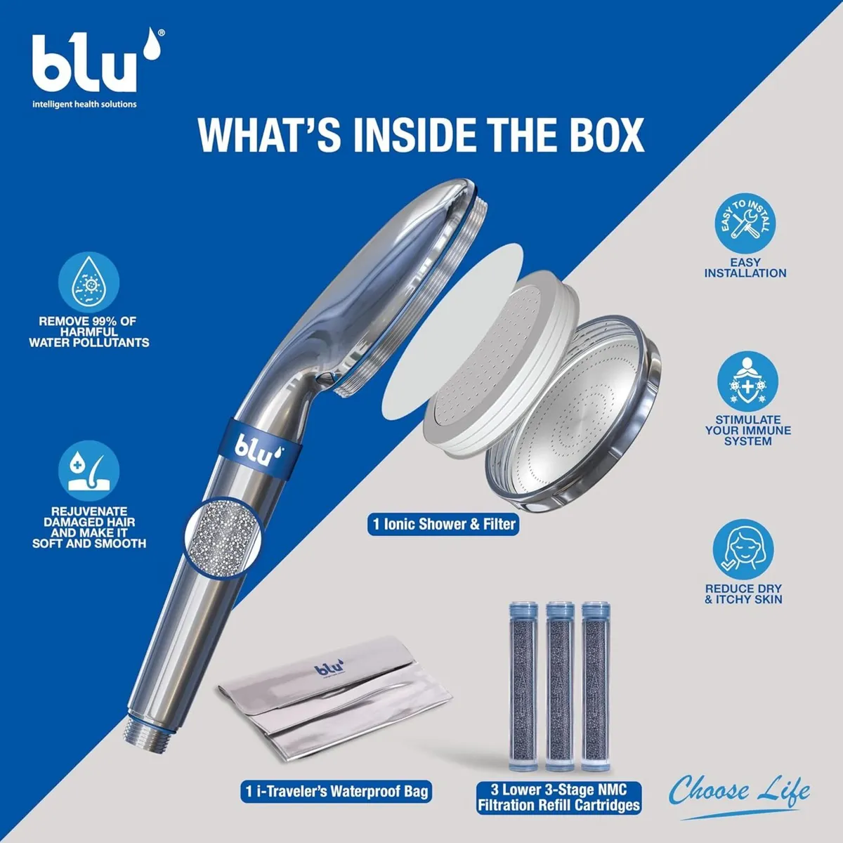Blu Ionic Shower Filter - Skin Haircare Removes - Image 2