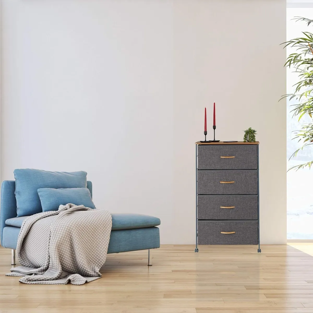 Chest of Drawers on Castors 4 Fabric Decor Stand - Image 2