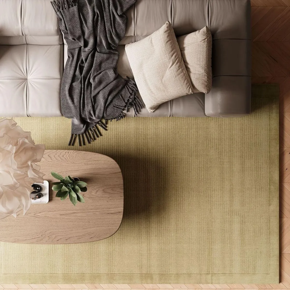 Green Rug 100% Wool Thick Scandi Cosy Living Room - Image 1