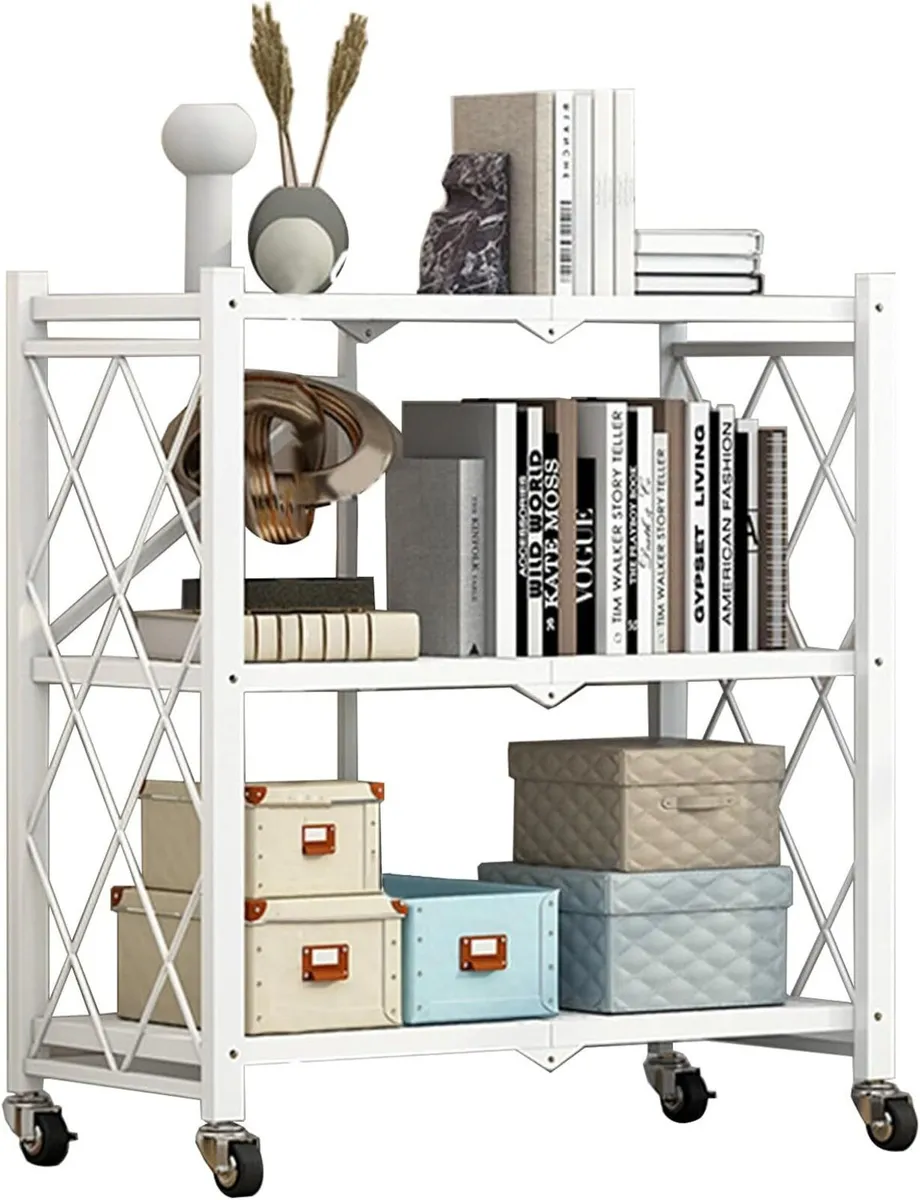 Foldable Storage Shelf Unit on Wheels Kitchen - Image 1