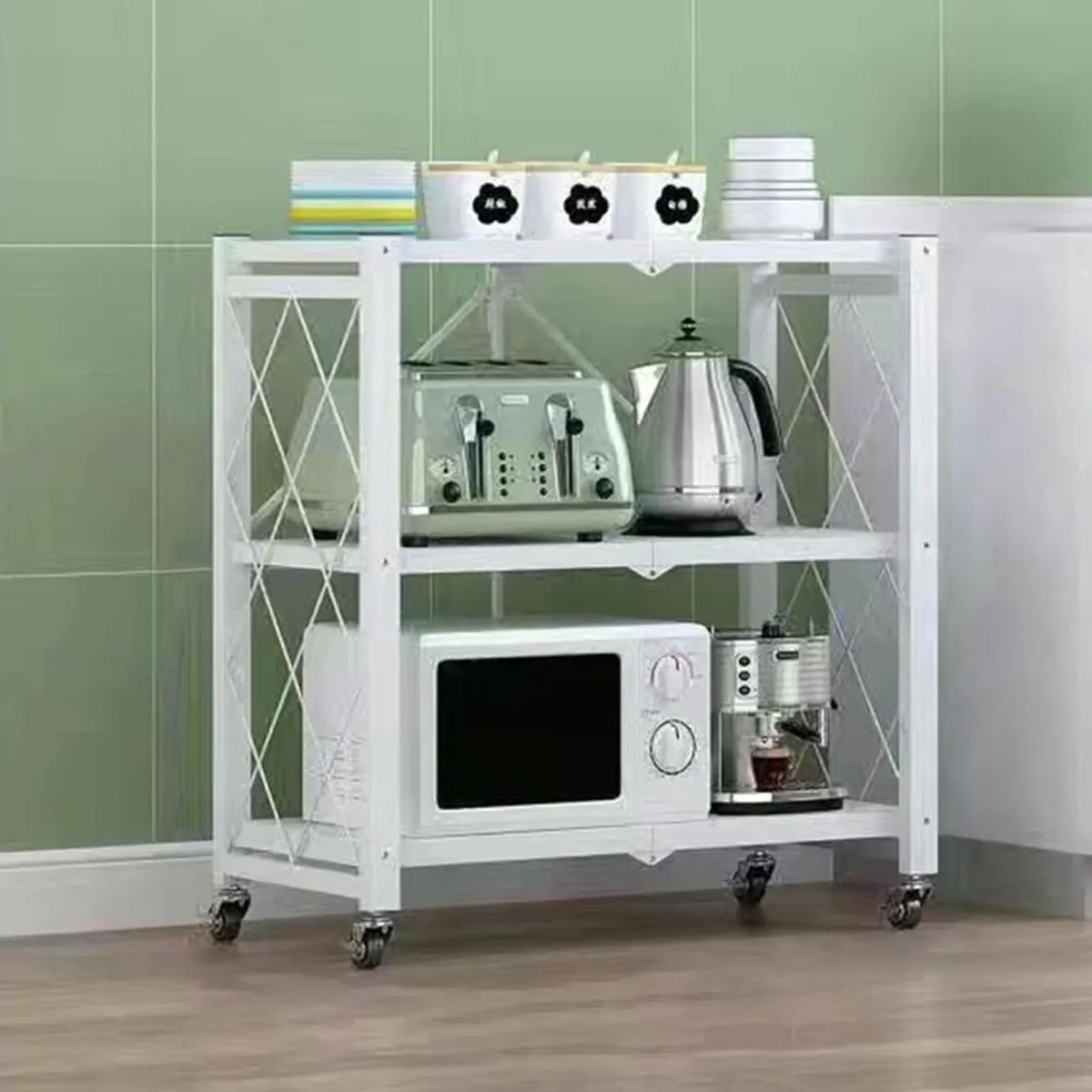 Foldable Storage Shelf Unit on Wheels Kitchen - Image 2