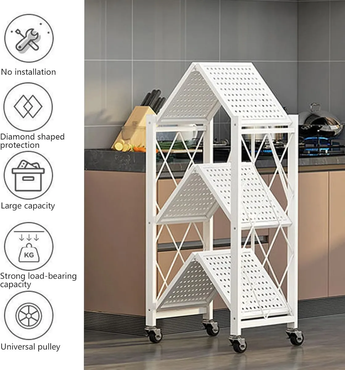 Foldable Storage Shelf Unit on Wheels Kitchen - Image 4