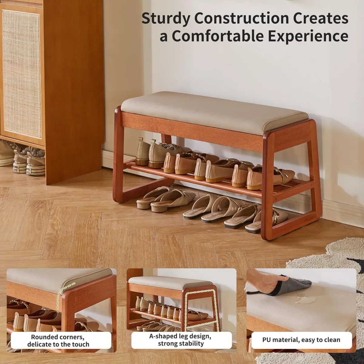 Wood Shoe Storage Bench with Flip-Top 2-Tier - Image 4