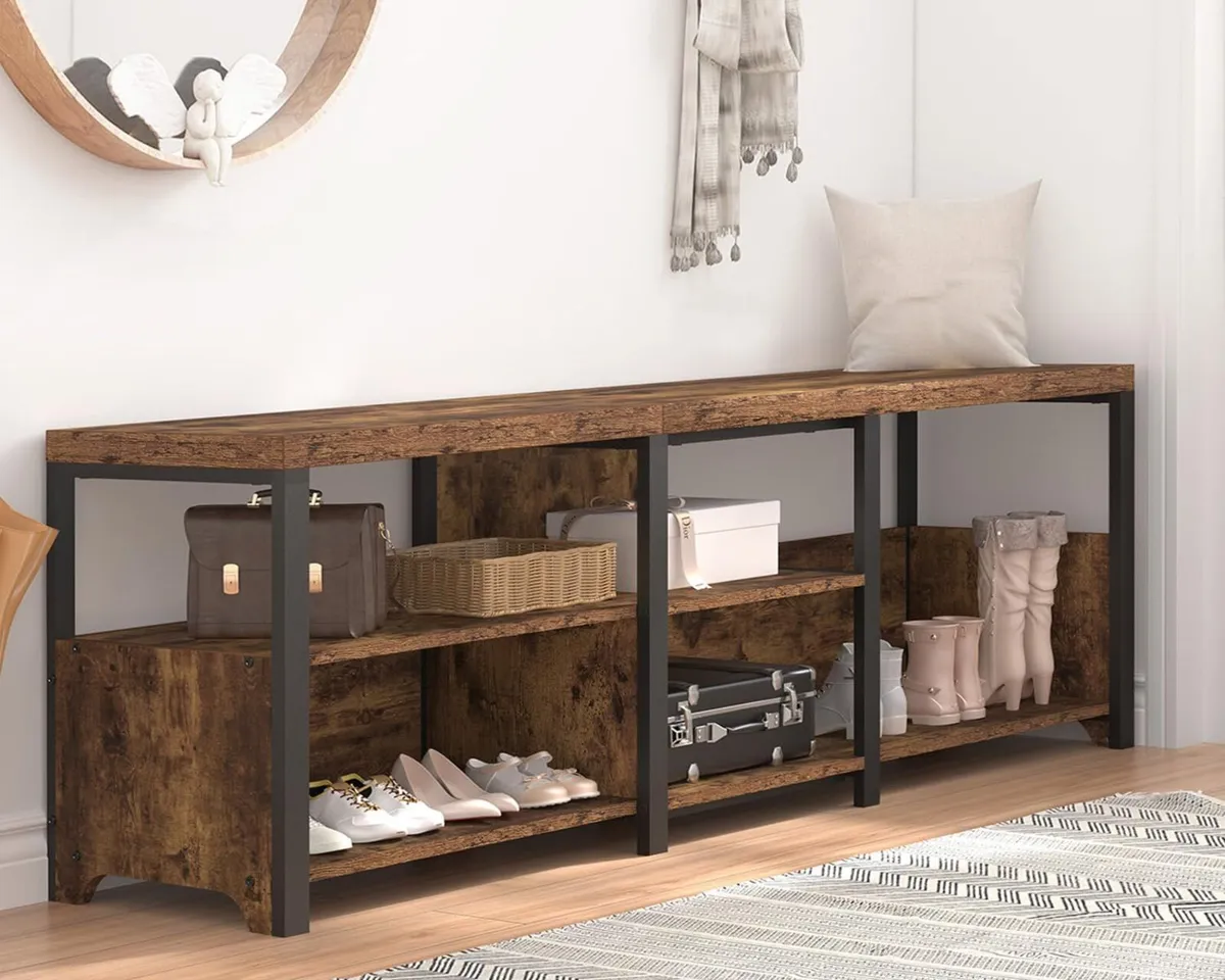 Entryway Bench Shoe Storage Rustic Corner with - Image 1