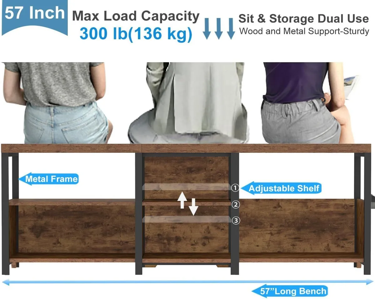 Entryway Bench Shoe Storage Rustic Corner with - Image 3