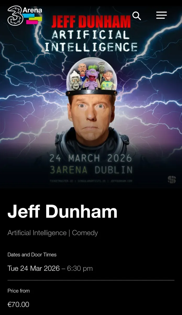 Jeff Dunham 2 front row tickets Tues 24th March