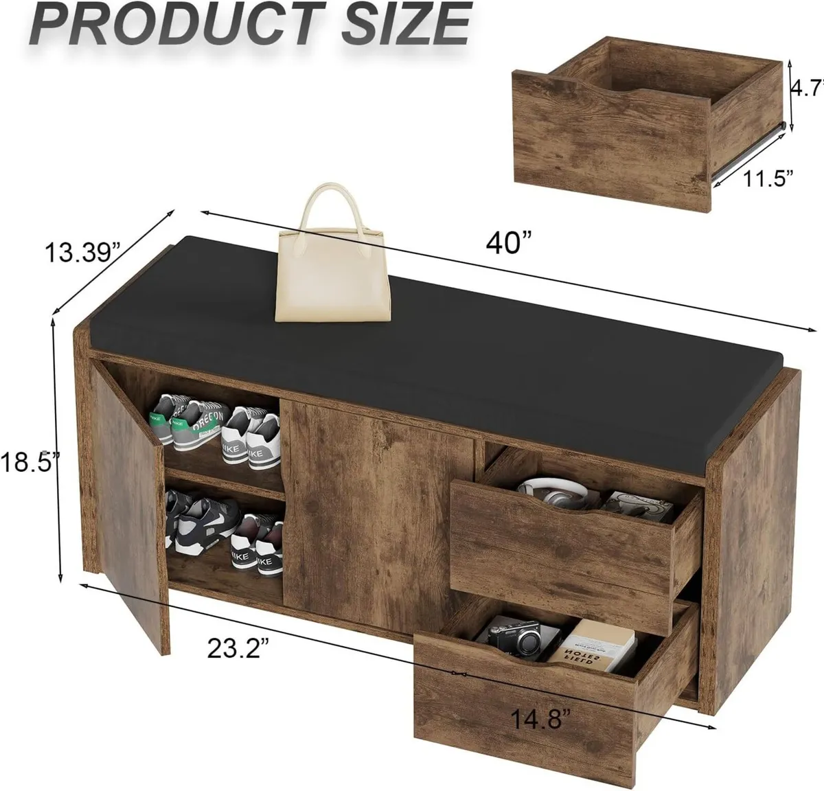 Entryway Shoe Bench Rustic Storage with Cushioned - Image 2
