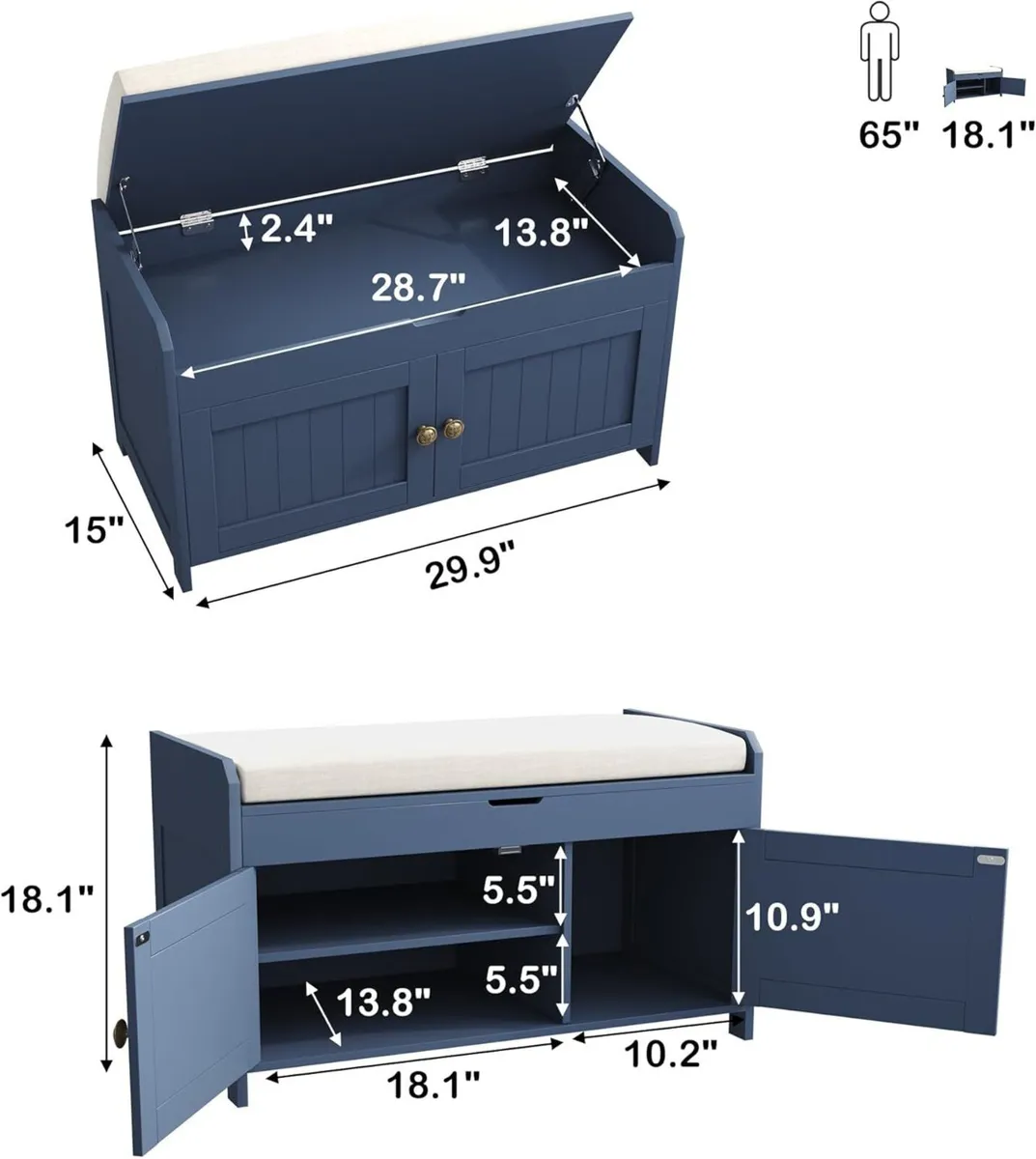 Shoe Bench Storage with Padded Seat Cushion - Image 3