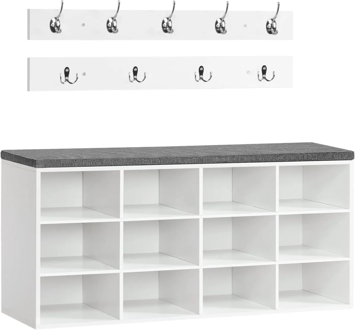 Shoe Storage Bench with Cushion and Coat Hooks - Image 1