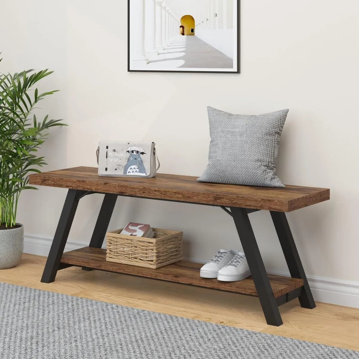 Wood Industrial Storage Entryway Indoor Bench for - Image 3