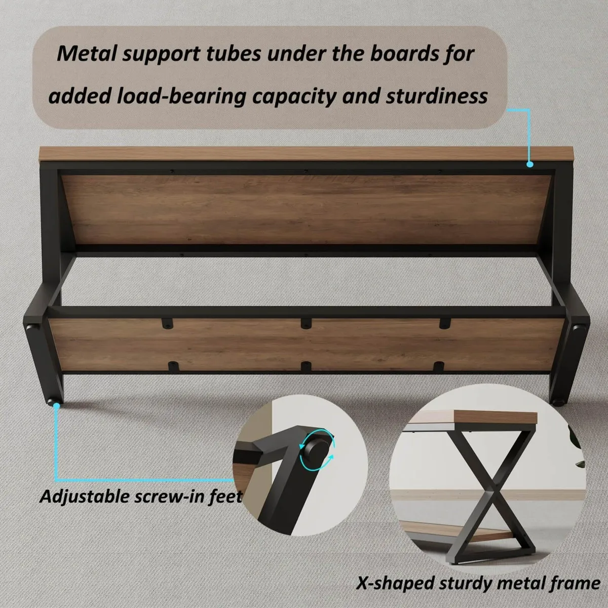 Entryway Bench with Storage Industrial Wood Metal - Image 3