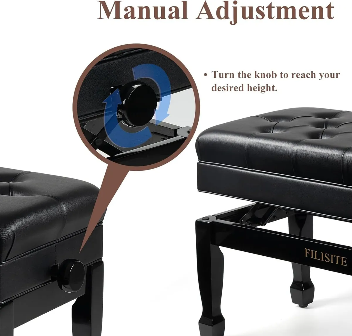 Adjustable Duet Piano Bench with Storage Heavy - Image 4