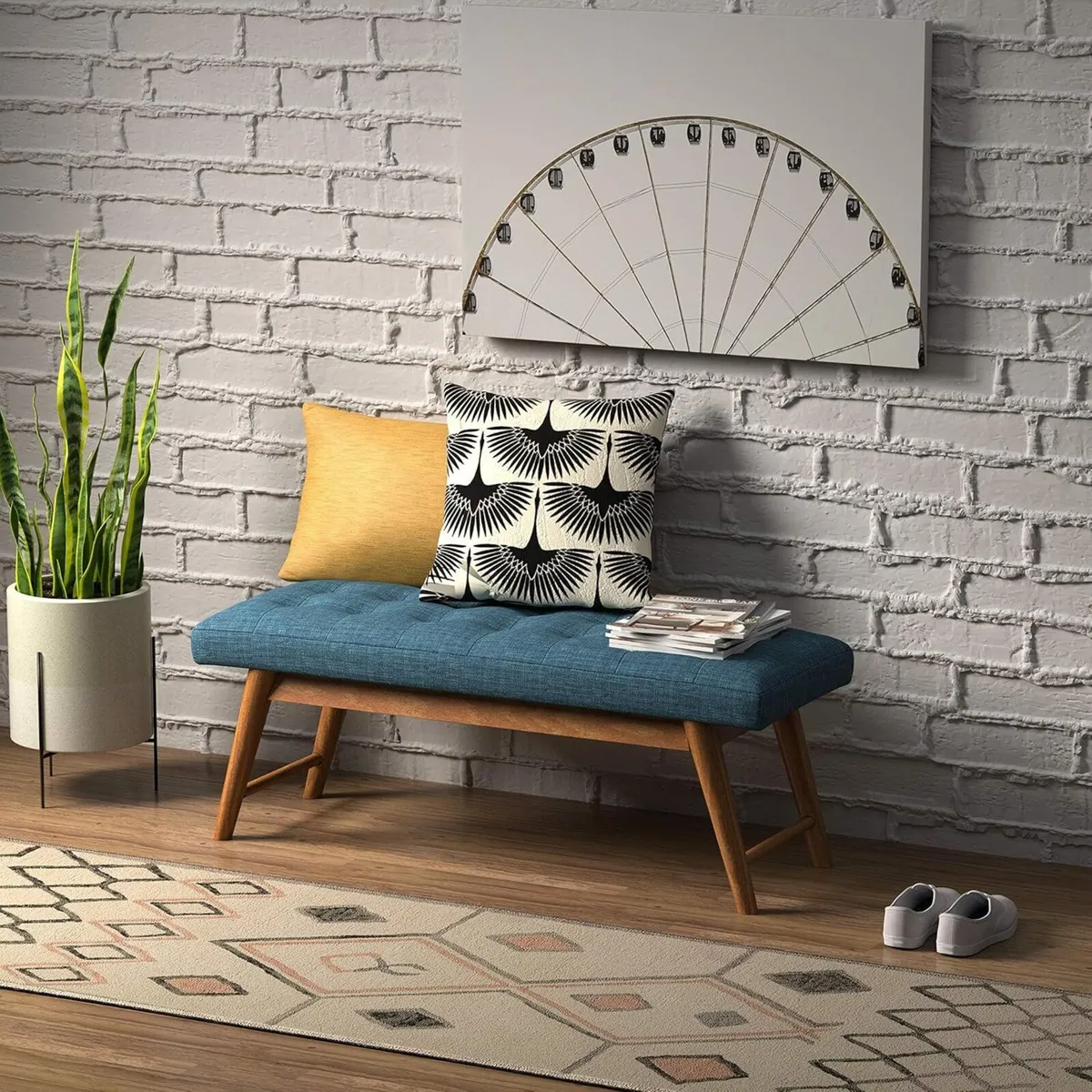 Modern Padded Upholstered Bench with Button - Image 2