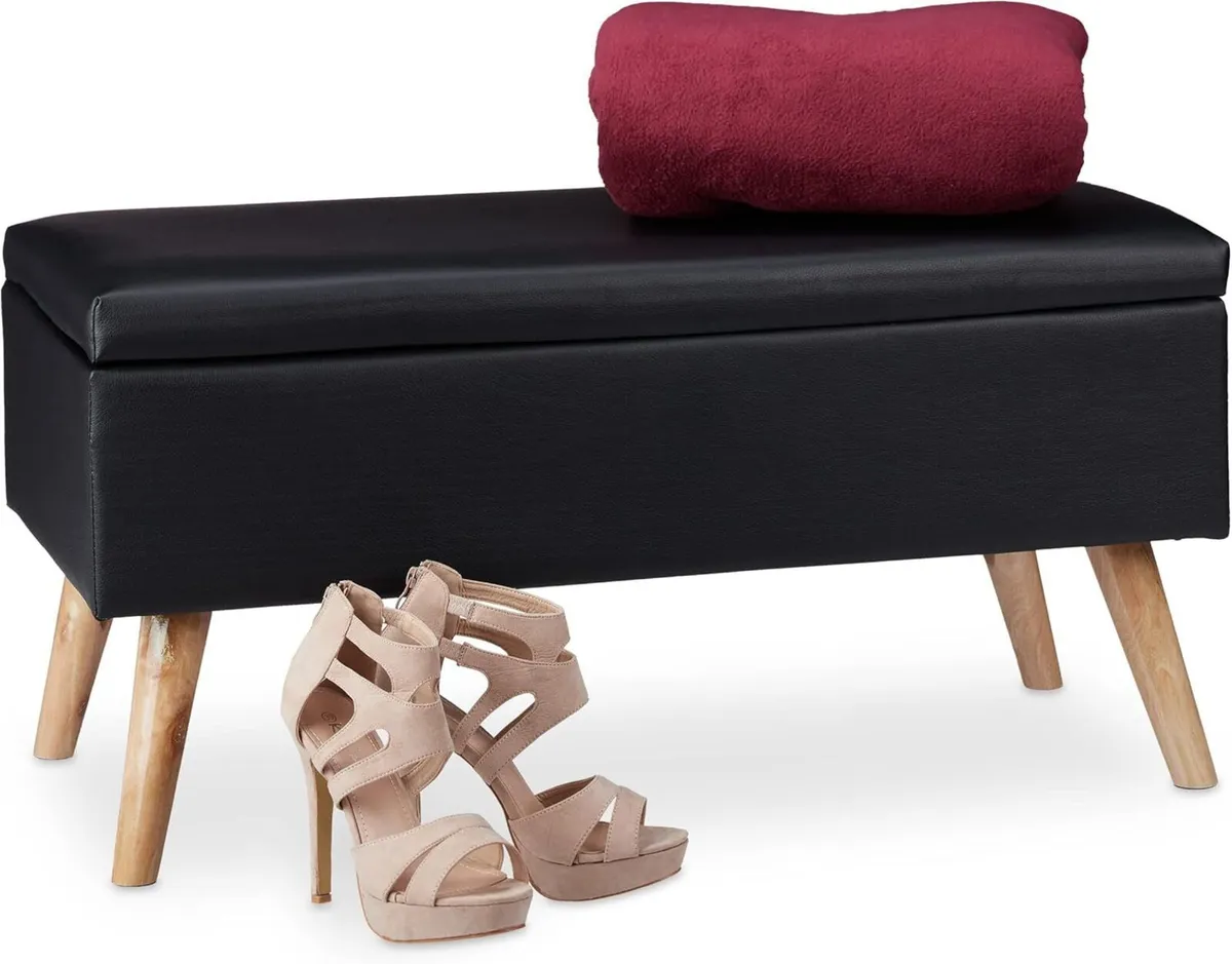 Hallway Storage Bench 40L Padded Faux Leather - Image 1