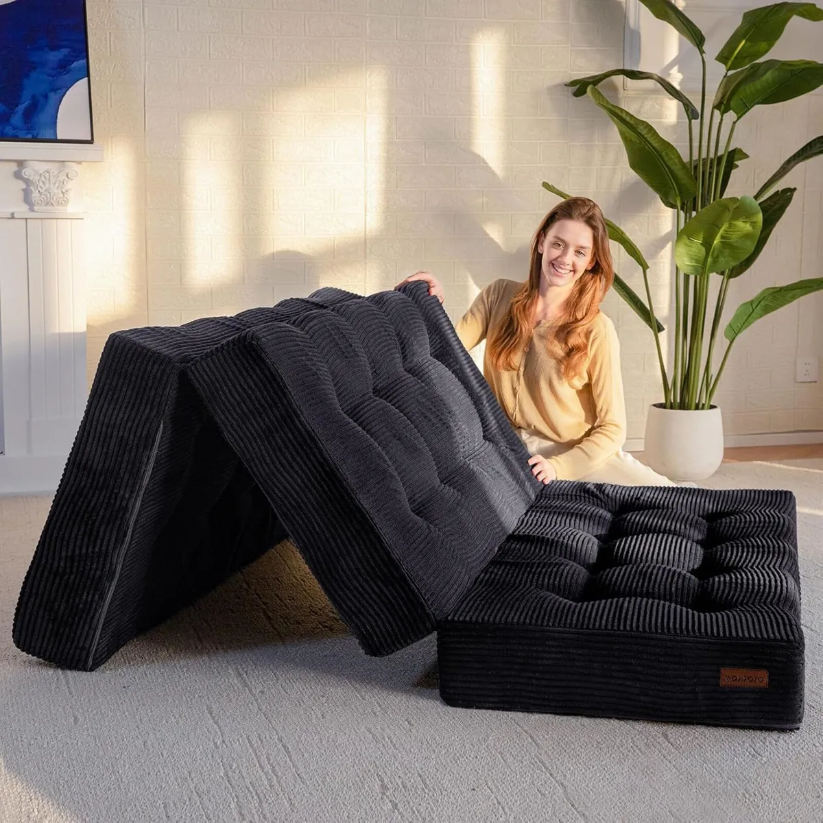 Folding Mattress Comfy Corduroy Foldable with - Image 1