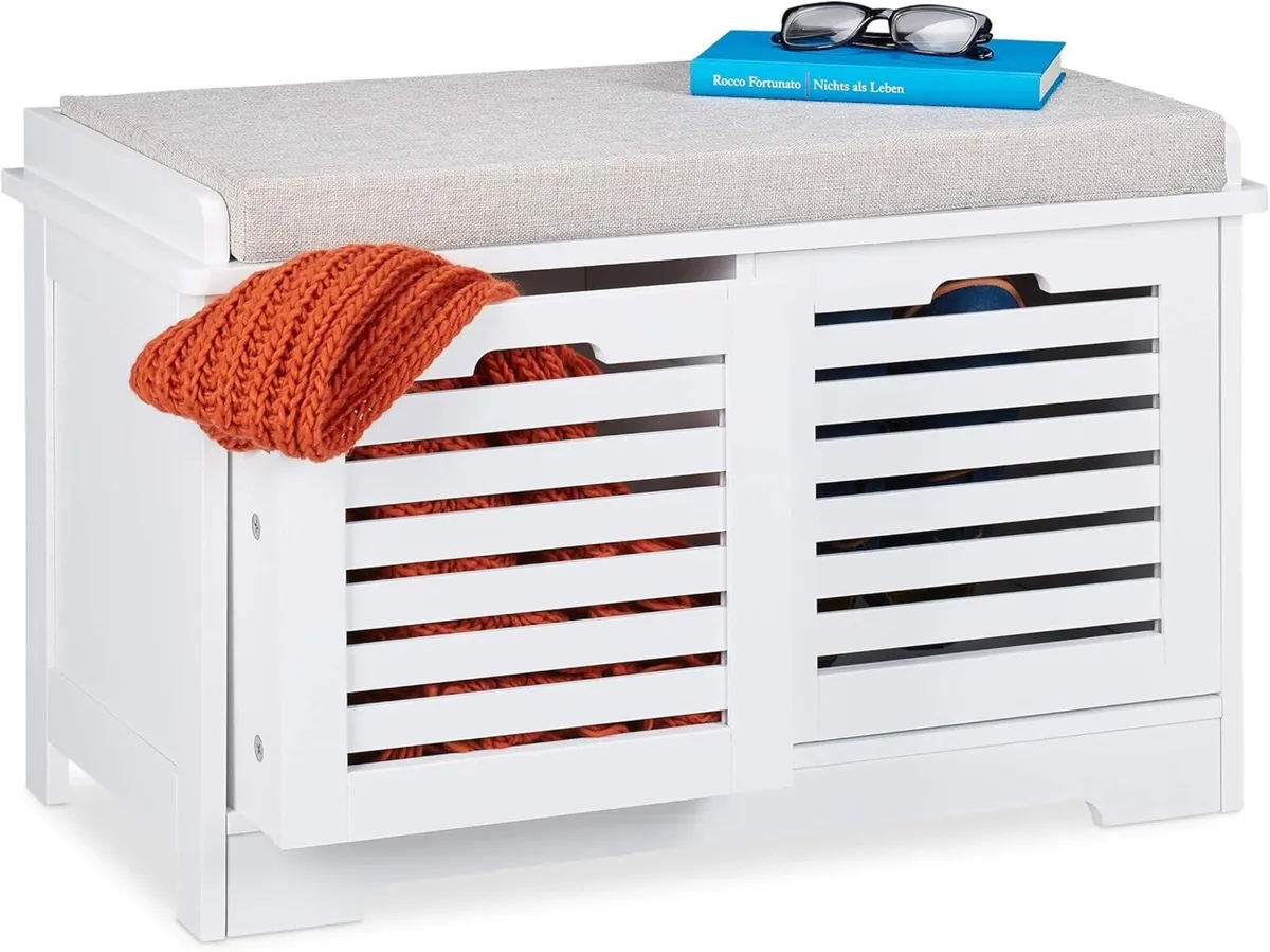 Storage Bench 2 Drawers Soft Cushion Hallway - Image 1