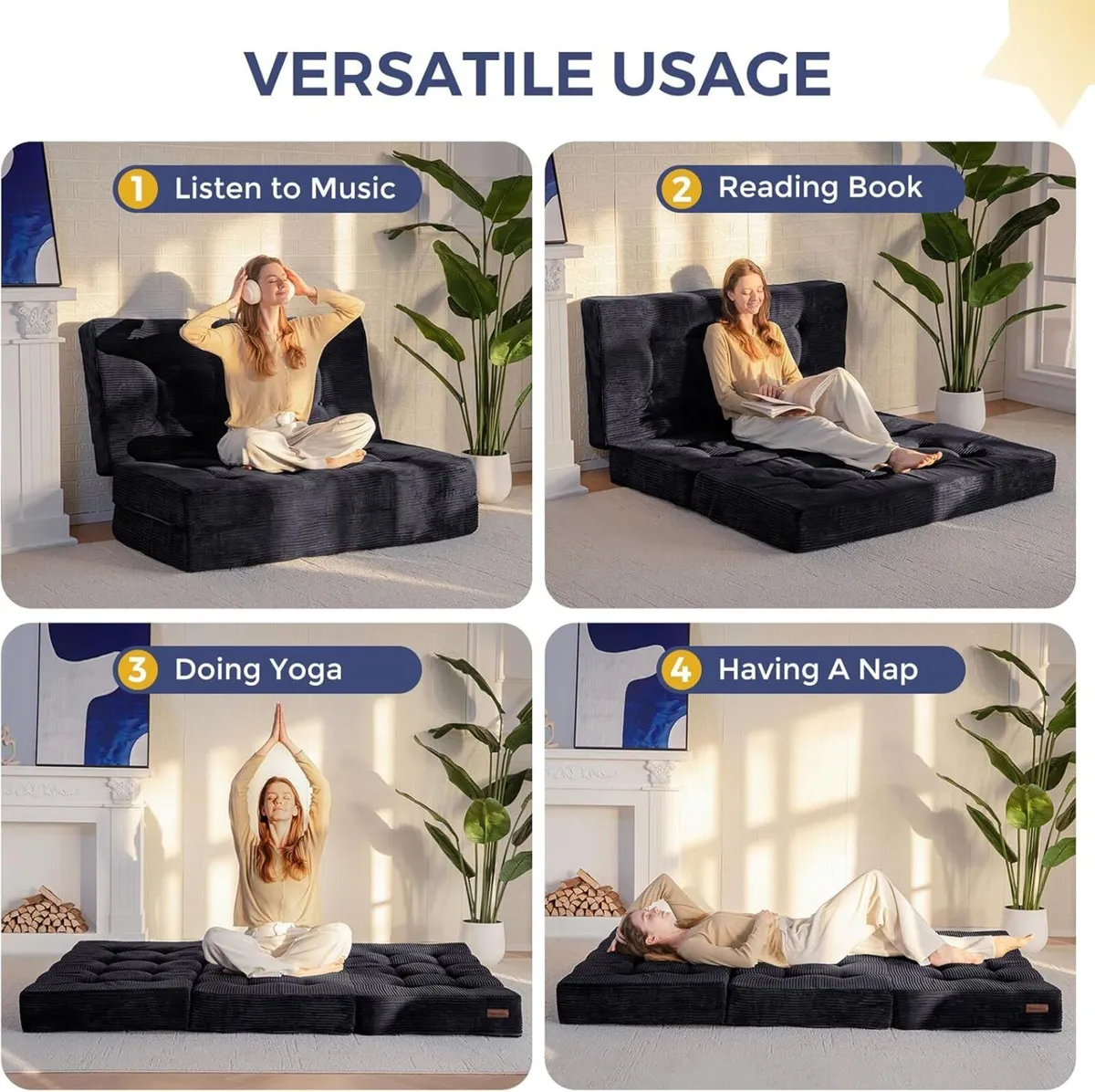 Folding Mattress Comfy Corduroy Foldable with - Image 3