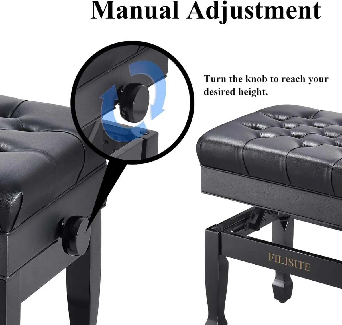 Adjustable Height Piano Bench with Storage Heavy - Image 4