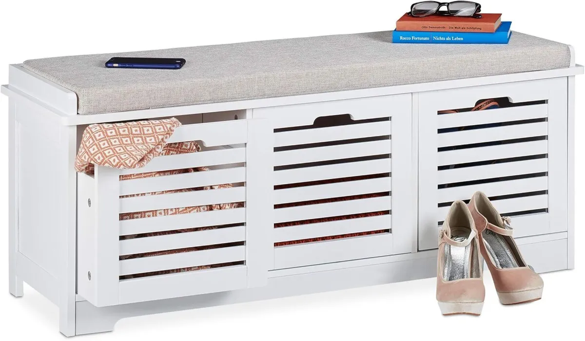 Storage Bench 3 Drawers Soft Seat Cushion Hallway - Image 1