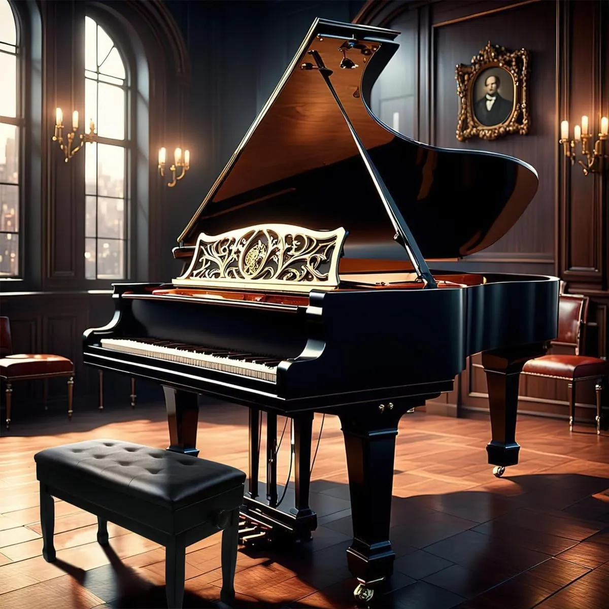 Duet Piano Bench with Storage Wooden Stool - Image 2