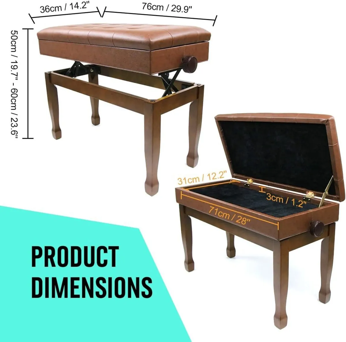Duet Piano Bench with Storage Wooden Stool - Image 3