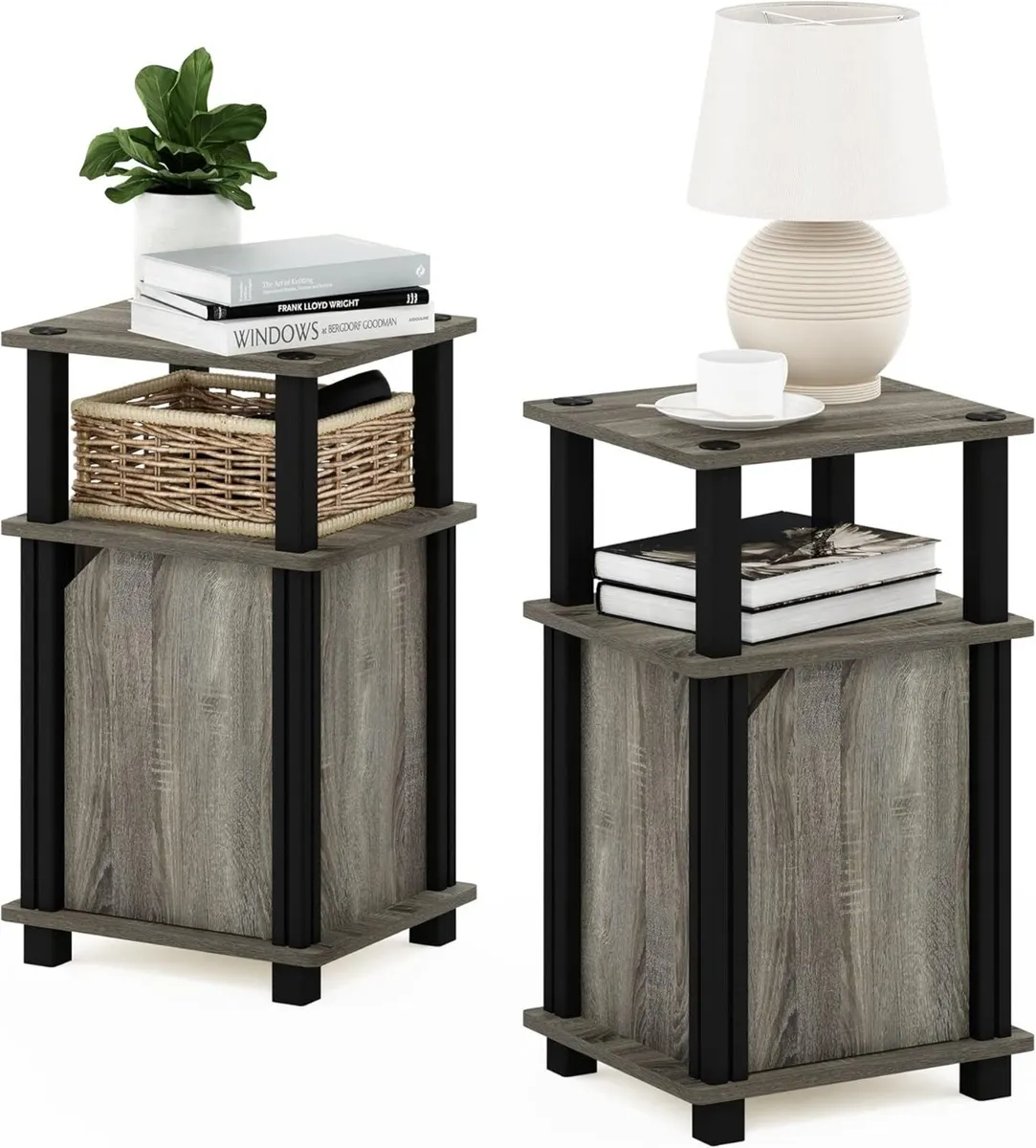 JUST Side Table Set of 2 3-Tier End with Door - Image 1