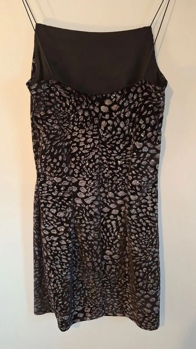 Topshop Black Leopard Print Sparkly Bodycon Dress - Image 4