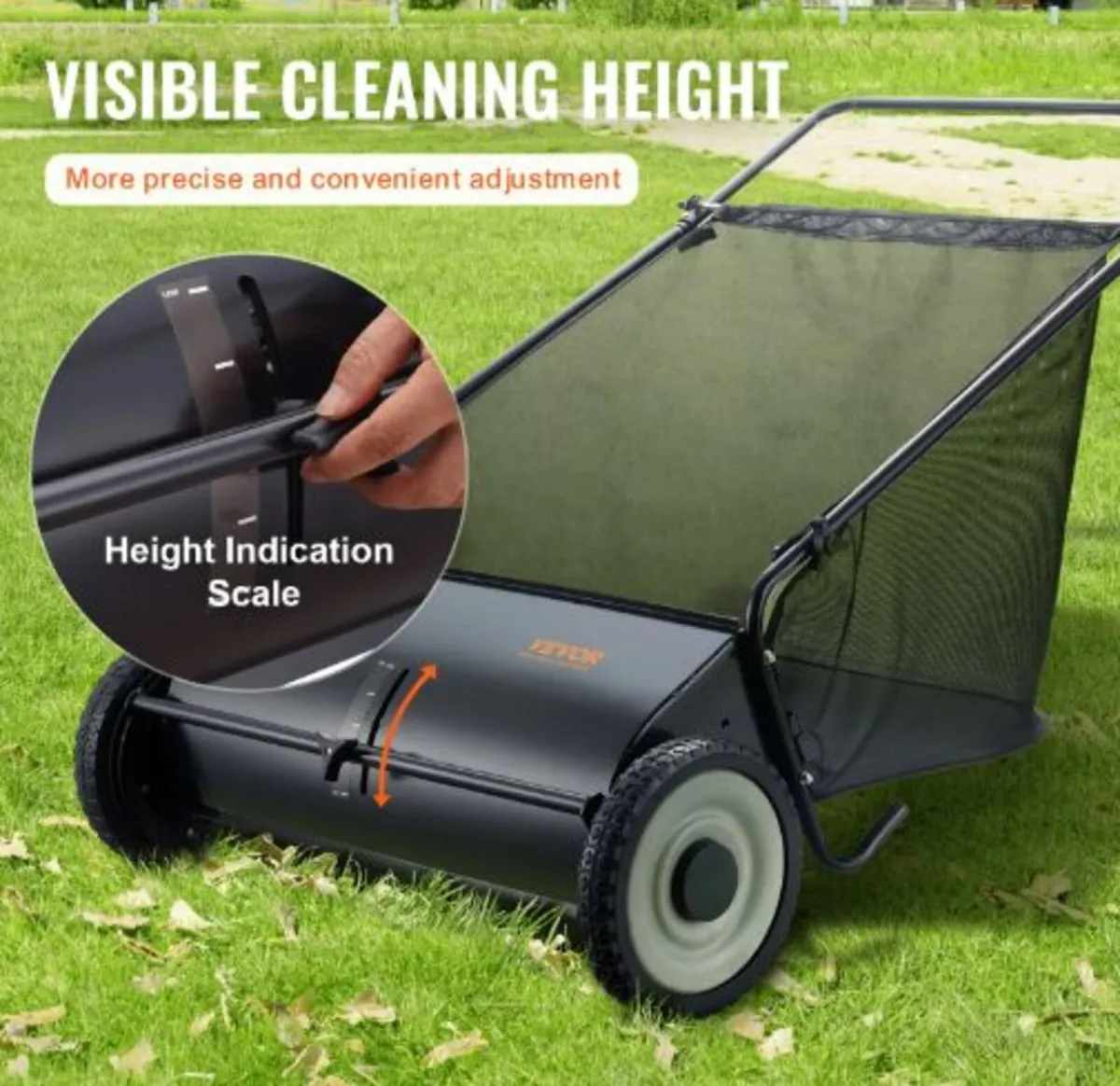 Push Lawn Sweeper, 26-inch Leaf & Grass Collector - Image 2