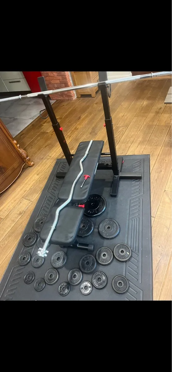 Bench two barbells dumbbells and weights - Image 2