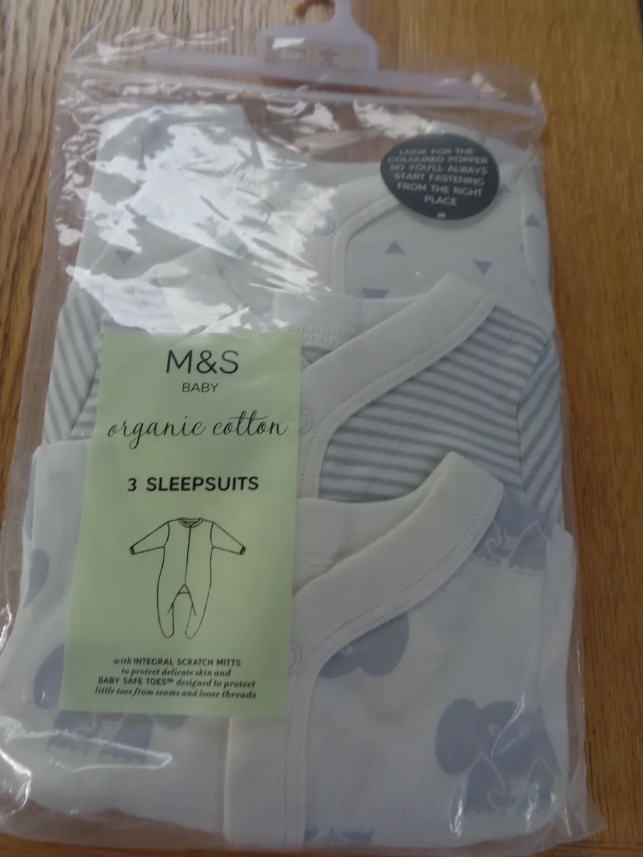 M&S Organic Cotton Sleepsuits x 3 for sale - Image 1