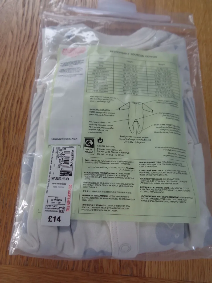 M&S Organic Cotton Sleepsuits x 3 for sale - Image 3