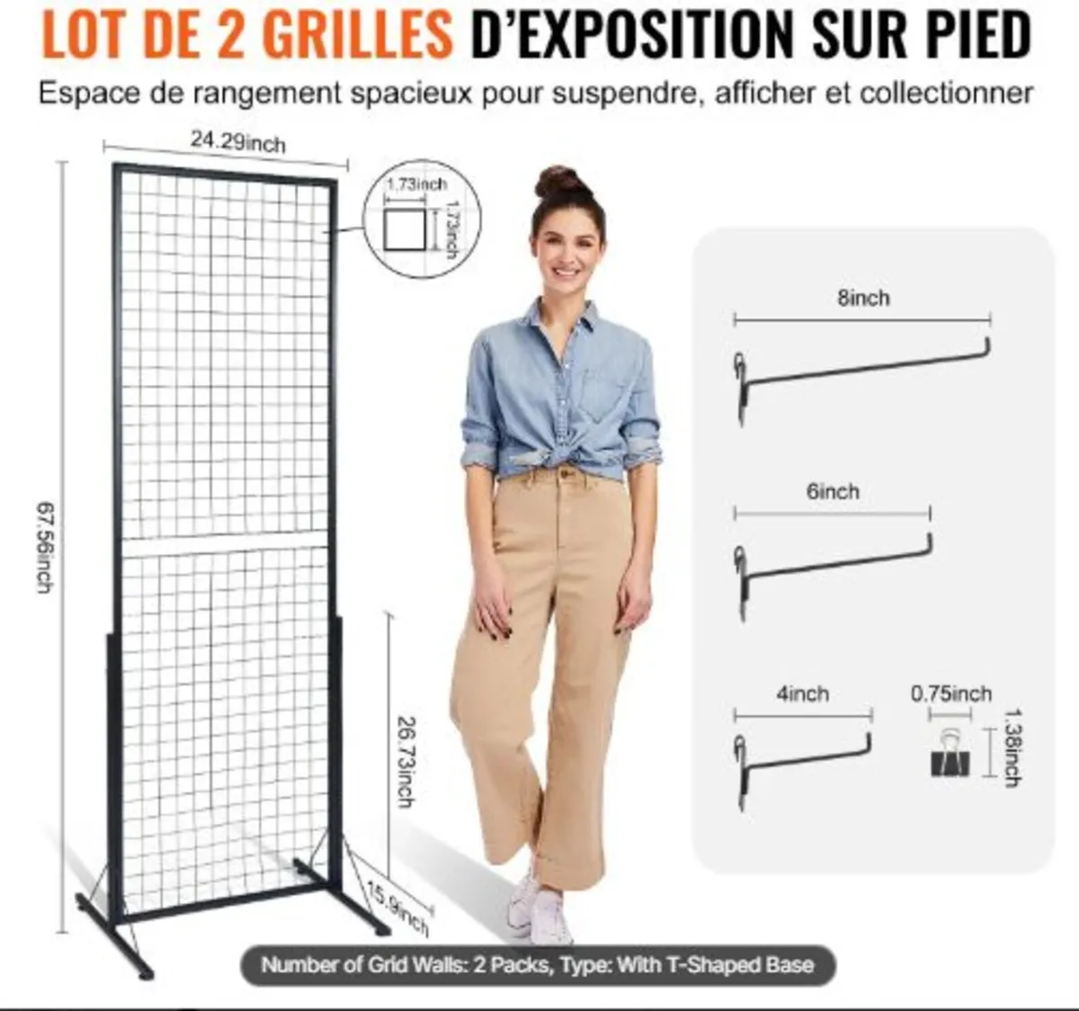 61 x170.7 cm Grid Wall Panels Tower, 2 Packs Wire - Image 2