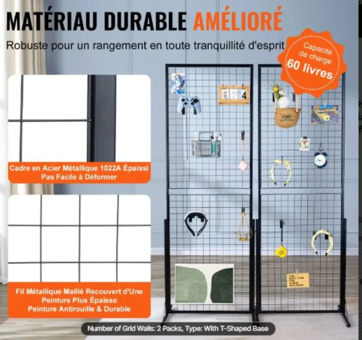 61 x170.7 cm Grid Wall Panels Tower, 2 Packs Wire - Image 3