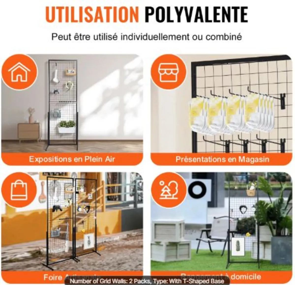 61 x170.7 cm Grid Wall Panels Tower, 2 Packs Wire - Image 4