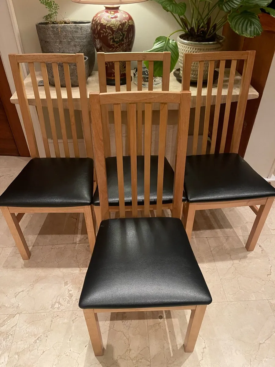 4 x Quality Leather Wooden Kitchen Dining Chairs - Image 1