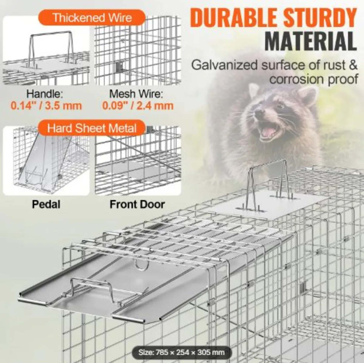 Live Animal Cage Trap, 79 x 25 x 30.5 cm Humane - Image 3