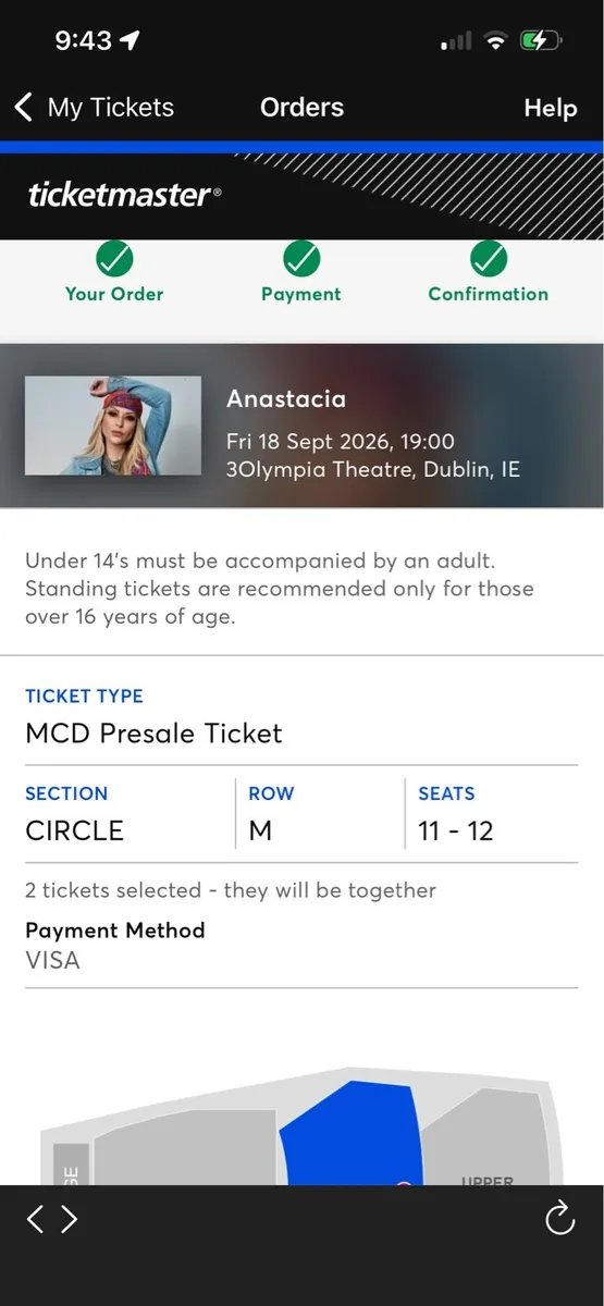 Two seating tickets to Anastasia