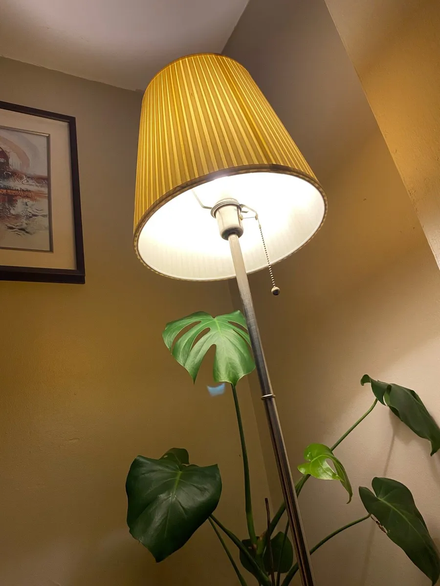 Chrome Floor Lamp with Cream Pleated Shade - Image 1