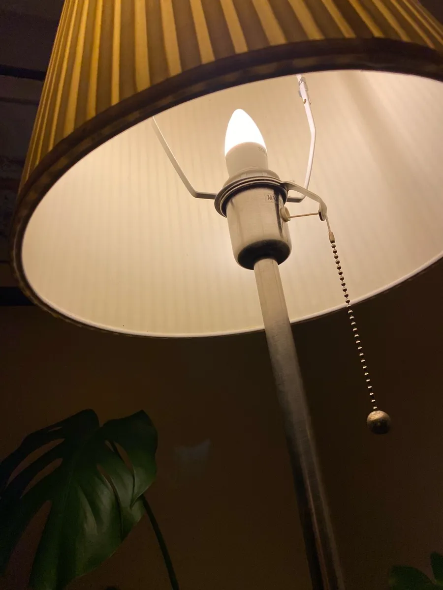 Chrome Floor Lamp with Cream Pleated Shade - Image 3