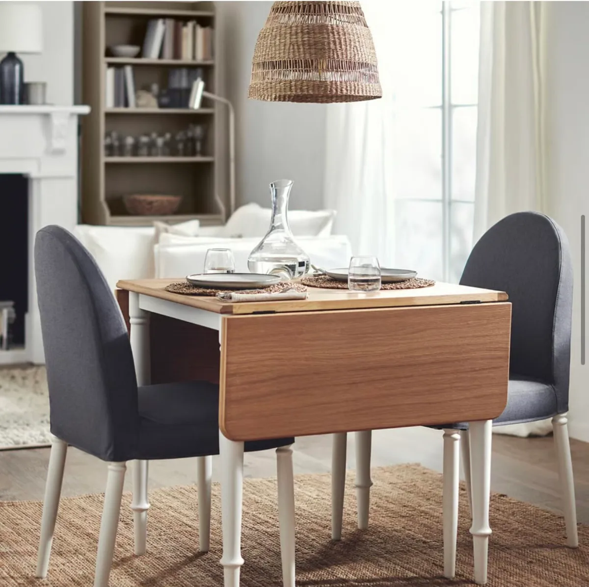 Drop-leaf table, oak veneer/white, 74/134x80 cm - Image 4