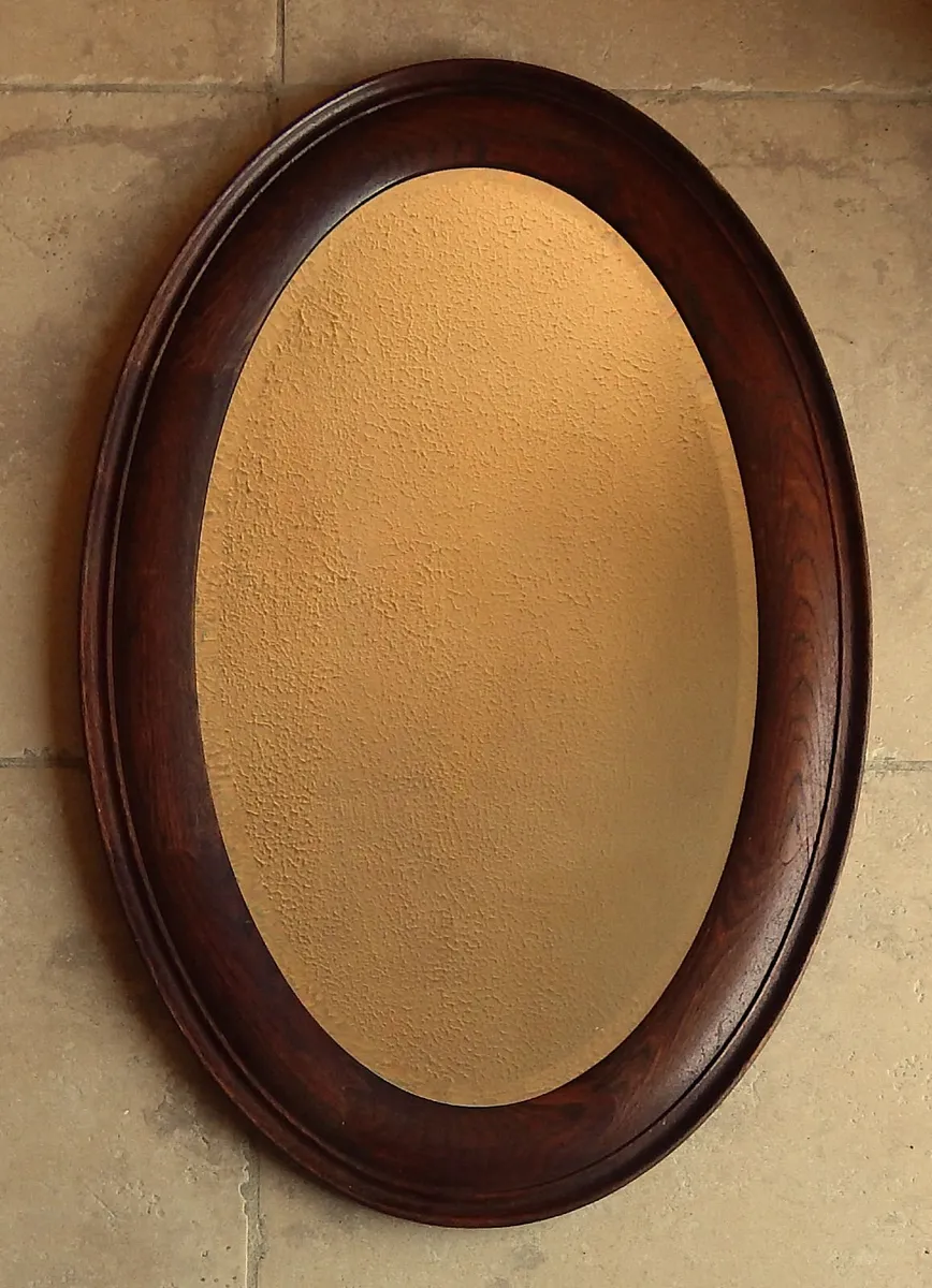 Large Oval Bevelled Edge Mirror in Oak Frame - Image 2