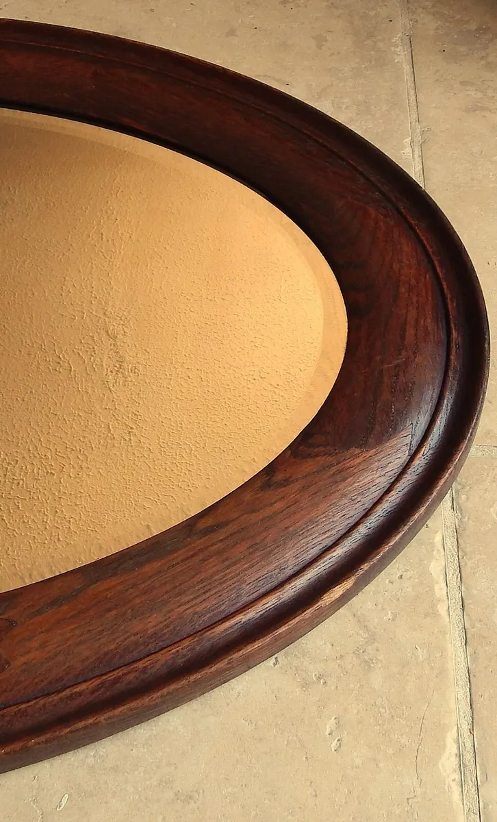 Large Oval Bevelled Edge Mirror in Oak Frame - Image 3