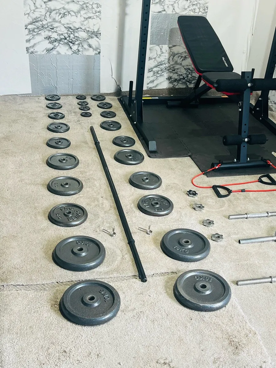 LIFE TIME CAST IRON WEIGHTS TACK BENCH DUMBBELLS + - Image 3