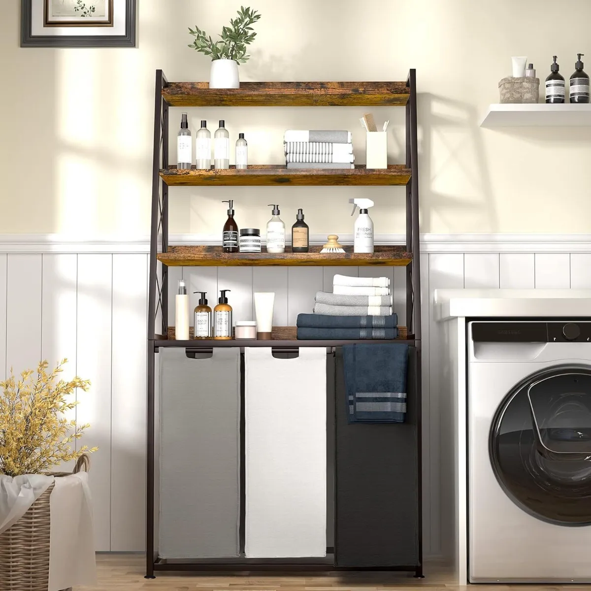 Laundry Basket 3 Section Hamper with 4 Tiers - Image 2