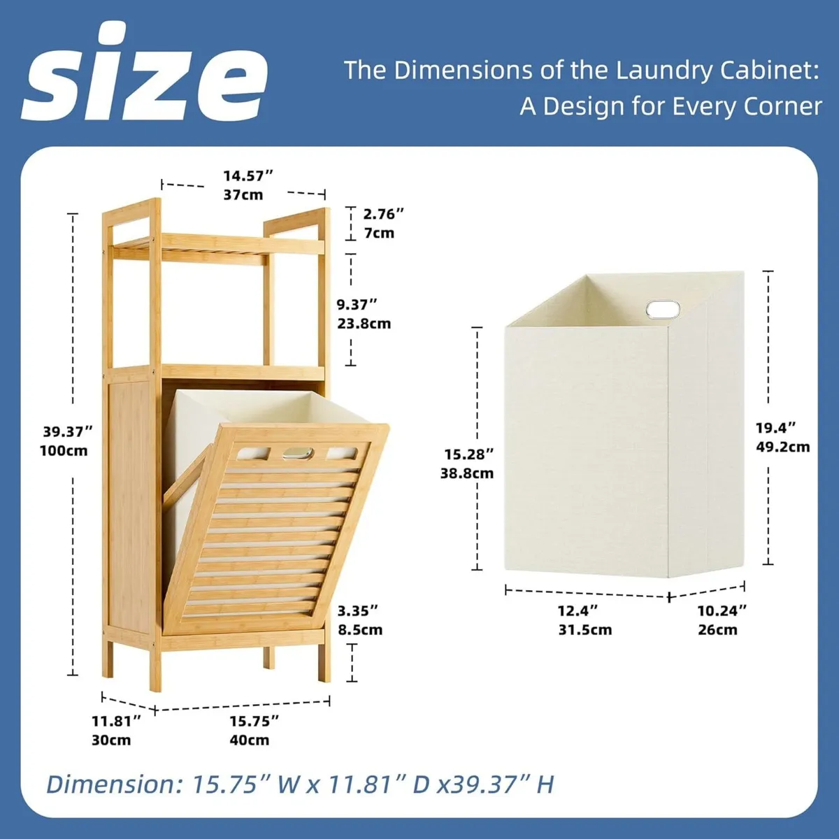 Tilt Out Laundry Hamper Bamboo Basket with - Image 3