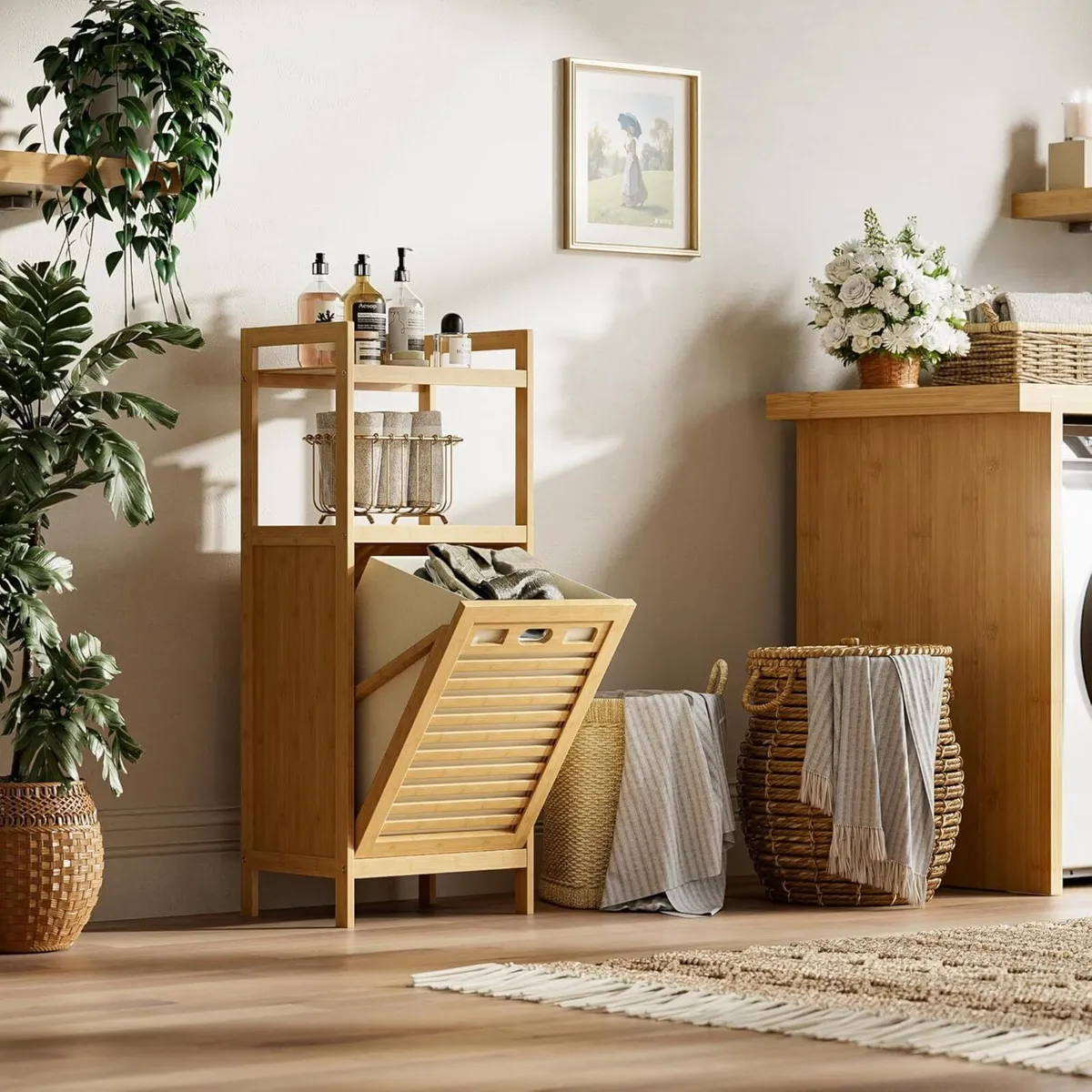 Tilt Out Laundry Hamper Bamboo Basket with - Image 4