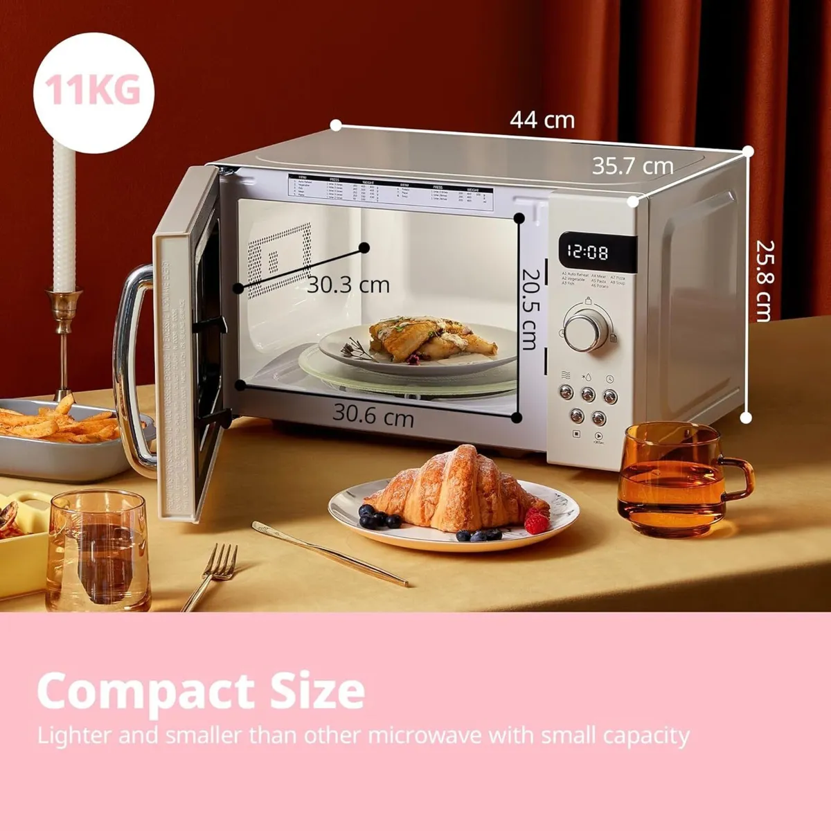 Retro Style 800w 20L Microwave Oven with 8 Auto - Image 3